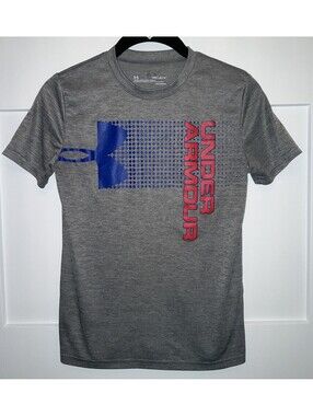 Under Armour Youth Medium HeatGear Graphic T-Shirt Grey Heathered Short Sleeve